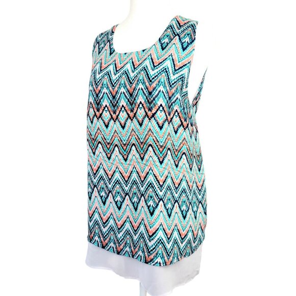 Womens XL Zac & Rachel Chevron Aztec Print Zipper Back Design Layered Sheer Top - Picture 4 of 12